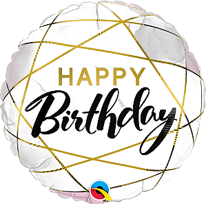 BALÃO METALIZADO 18" REDONDO HAPPY BIRTHDAY MARMORE 46CM
