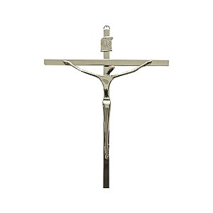 Crucifixo Para Parede Locais Externos Níquel - Cruz Chata Tamanho 28 CM  Prata R 40