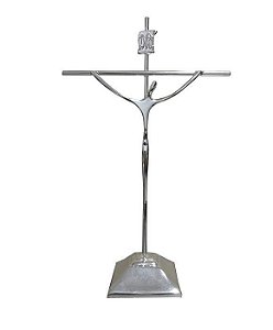 Crucifixo Estilizado com Base para mesas e balcões  tamanho 30 cm Cor Prata R 08