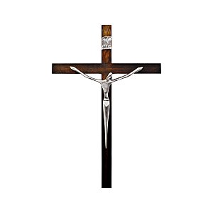 Crucifixo Estilizado em Metal Cruz em Madeira Padrão Embuia Tamanho 30 cm R 92 Prata