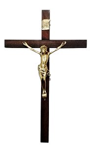 Crucifixo Cruz em Madeira Padrão Embuia Tamanho 40 cm R 100 Cor Ouro Velho