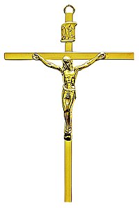 Crucifixo Tradicional Pequeno em Metal  De Parede Cruz Chapa Dourado  R 15