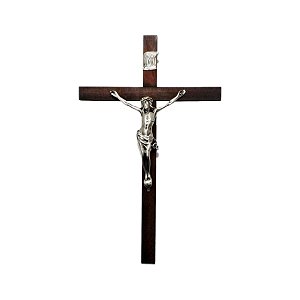 Crucifixo Cruz em Madeira Padrão Embuia Tamanho 40 cm R 100 Cor Prata