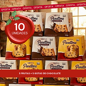 Kit Casa Cheia: 10 Panetones (5 Frutas + 5 Chocolate) - Tamanho Família