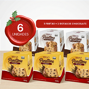 Kit Mimos de Natal: 6 Panetones (3 Frutas + 3 Chocolate) - Para Presentear