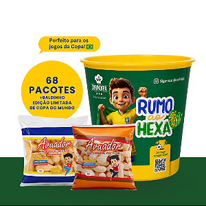 Combo Clássico: Biscoito de Polvilho Avuador Sabor Tradicional + Sabor Parmesão + Baldinho - Caixa com 68 pacotes de 30g