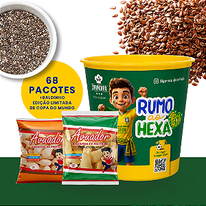 Combo Equilíbrio: Biscoito de Polvilho Avuador Sabor Tradicional + Sabor Chia e Linhaça + Baldinho - Caixa com 68 pacotes de 30g