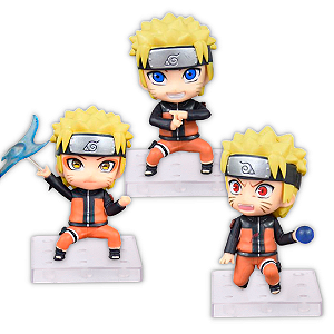 Boneco Naruto Uzumaki Shippuden em três posições