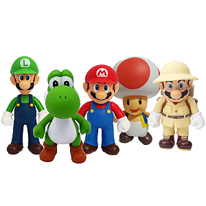 Bonecos Super Mario Bros Luigi Yoshi Cogumelo Conjunto 5 Peças