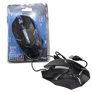Mouse Gamer Optico USB Fio 120cm Vision 1000dpi Iluminação Colorida