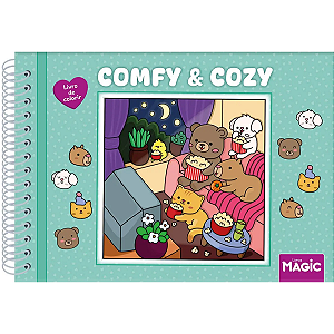 Livro Comfy & Cozy Para Colorir Capa Dura Verde 48 Desenhos