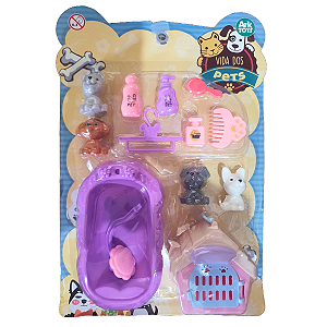 Kit Vida dos Pets Brinquedo Infantil Mini Cachorrinhos 12 Pç
