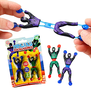 Ninja Escaladore Geleca Gruda na Parede 2 Bonecos Brinquedo