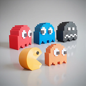 Kit Pac-Man e Fantasmas Decoração Geek Clássico Colecionáveis 5 Peças