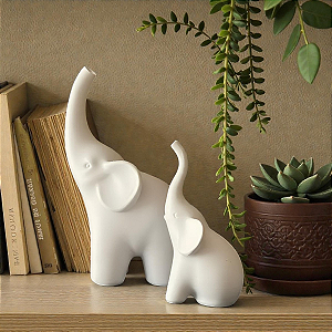 Enfeite 2 Estátua Elefantes Decoração de Mesa Ambiente Sala 15 e 11cm