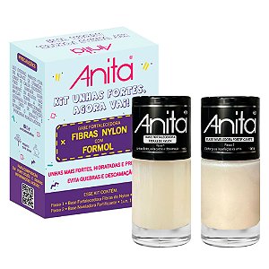 Kit 2 Esmaltes Unhas Fortes Agora Vai Base Fibra Nylon e Base Niveladora Anita