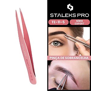 Pinça de Sobrancelha Pro TE-11-5 Rosa Serie Expert Ponta Fina Staleks