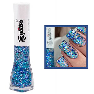 Esmalte Glitter Lima Azul Prata Longa Duração 5Free 8ml Hits