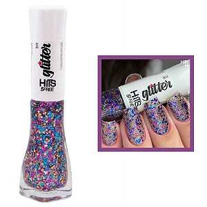 Esmalte Glitter Milão Azul Prata Longa Duração 5Free 8ml Hits