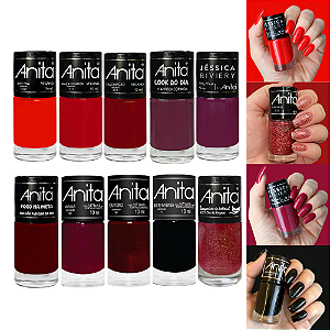 Kit 10 Esmaltes Anita Tons Vermelhos Cremosos Kit Manicure Esmalte