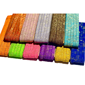 ELASTICO CHATO 7mm COM GLITTER DOURADO 10 METROS