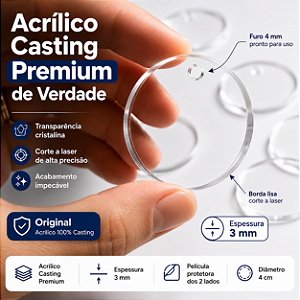 Base Redonda 4cm em Acrílico  Com Furo Chaveiro