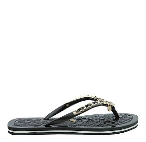 Chinelo Flip Flop Corrente Dourado Preto Verniz Santa Lolla