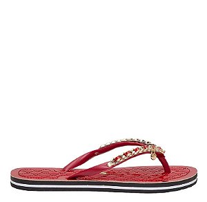 Chinelo Flip Flop Corrente Dourado Vermelho Verniz Santa Lolla