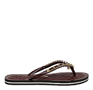 Chinelo Flip Flop Corrente Dourado Toast Verniz Santa Lolla