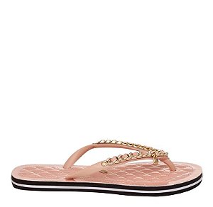 Chinelo Flip Flop Corrente Dourado Baby Pink  Verniz Santa Lolla