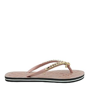 Chinelo Flip Flop Corrente Dourado Bege Verniz Santa Lolla