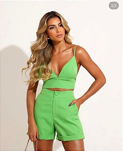 Conjunto Cropped+ Short Verde Bandeira Blitz Closet