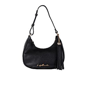 Luiza Barcelos - Bolsa Meia Lua Preta Couro