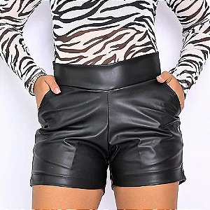 Stazya - Short De Couro Sintético Preto
