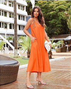 Presage - Vestido Flower Side Laranjado