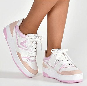 Via Marte - Tênis Branco FlatForm Rosa