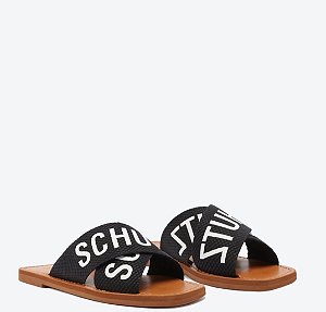 Schutz - Sandália Rasteira Logo Preto