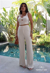 Perfect Way - Conjunto Cropped + Calça Pantalona Nude