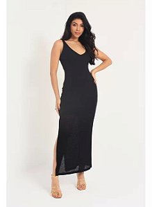 Luleg - Vestido Tricot Preto  Longo