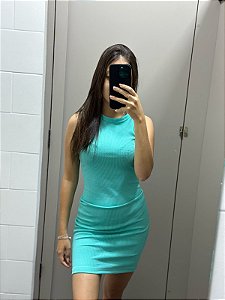 Roma - Vestido Canelado Verde Agua