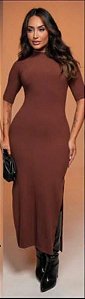 Skenn - Vestido Canelado Midi Coffe