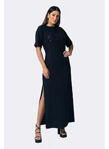 Luleg - Vestido MC Preto Bordado Paete