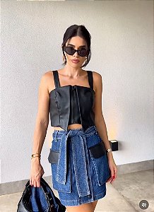 Lily Belle - Cropped Preto Courino