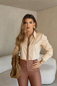 Únicas - Camisa Tricoline Bege