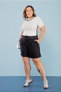 Benedita Plus Size - Blusa Canelada Preto