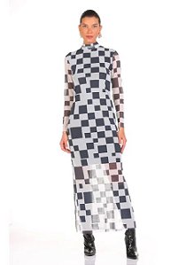 Luleg - Vestido Tule Estampado Cubo