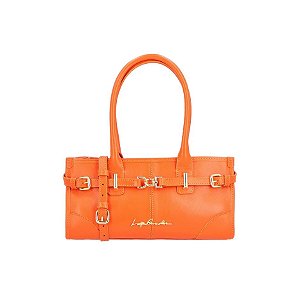 Luiza Barcelos - Bolsa Pequena em Couro Laranja Sunset Com Alças Alongadas e Fivela Dourada