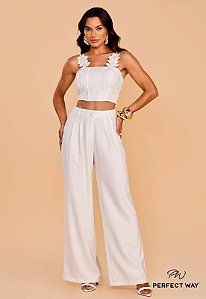 Perfect Way - Calça Pantalona em Crepe Off White