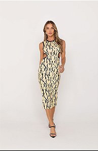 Onça Preta - Vestido Super Midi LogoMania Amarelo