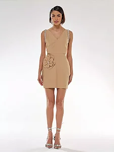 Flor Linda - Vestido Bordado Areia